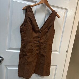 SHEIN Tan Corduroy V-Neck Mini Dress